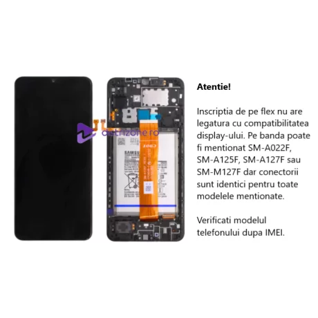 Ecran Samsung A125 Galaxy A12 2020 Negru Cu Baterie (Service Pack)