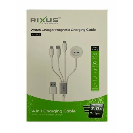 Rixus Cablu Date si Incarcare 4 in 1 Alb 1.2M