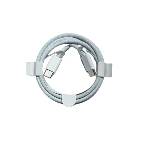 Cablu Date si Incarcare iPhone Seria 15 Material Tesut Ultrarezistent USB-C/ USB-C 60W 100cm Alb (Compatibil)