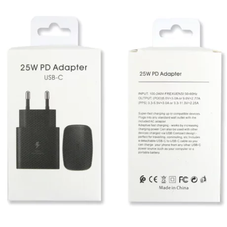 Incarcator Retea USB-C 25W Negru Retail Box (Compatibil)