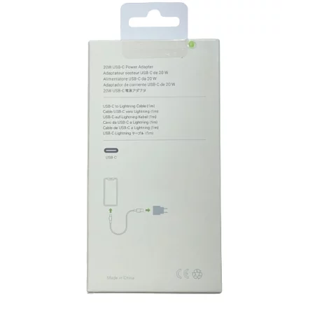 Incarcator Retea USB-C 20W iPhone Fara Logo Alb Retail Box - Cablu 1M Inclus- (Compatibil)