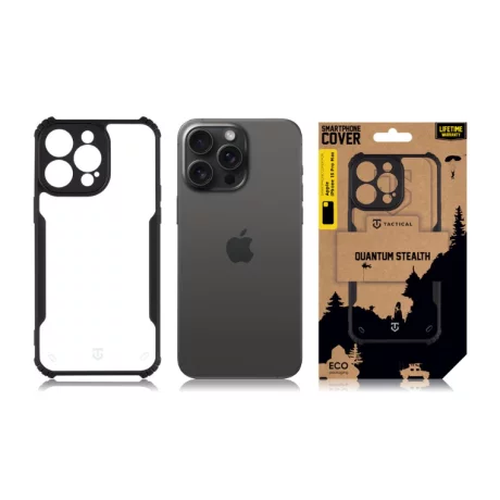 Husa iPhone 15 Pro Max Tactical Quantum Stealth Transparent/ Negru