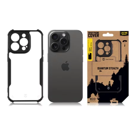 Husa iPhone 15 Pro Tactical Quantum Stealth Transparent/ Negru