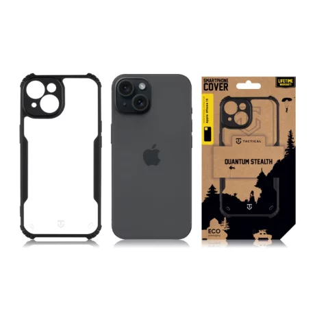 Husa iPhone 15 Tactical Quantum Stealth Transparent/ Negru