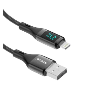 Cablu Date si Incarcare Rixus USB-A to Lightning Impletit cu Afisaj LED 1M Negru (Compatibil)