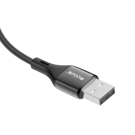 Cablu Date si Incarcare Rixus USB-A to Lightning Impletit cu Afisaj LED 1M Negru (Compatibil)