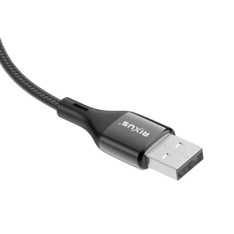 Cablu Date si Incarcare Rixus USB-A / USB-C Impletit cu Afisaj LED 1M Negru (Compatibil)