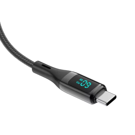 Cablu Date si Incarcare Rixus USB-A / USB-C Impletit cu Afisaj LED 1M Negru (Compatibil)