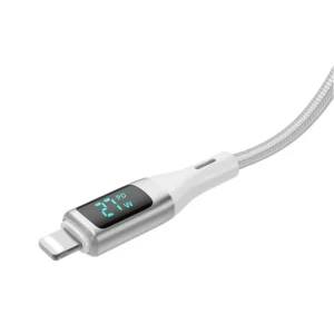 Cablu Date si Incarcare Rixus USB-C to Lightning Impletit cu afisaj LED 1M Alb (Compatibil)