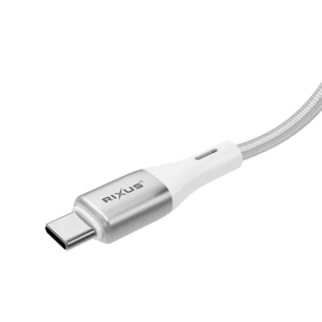 Cablu Date si Incarcare Rixus USB-C to Lightning Impletit cu afisaj LED 1M Alb (Compatibil)