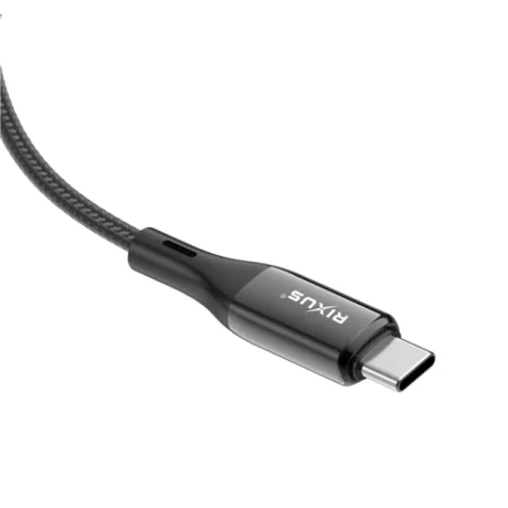 Cablu Date si Incarcare Rixus USB-C to Lightning Impletit cu Afisaj LED 1M Negru (Compatibil)