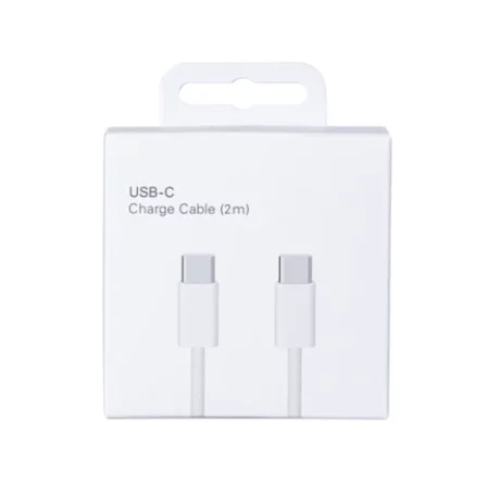 Cablu Date si Incarcare iPhone Seria 15 Material Tesut Ultrarezistent USB-C/ USB-C 60W 200cm Alb Retail Box (Compatibil)