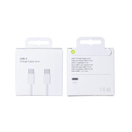 Cablu Date si Incarcare iPhone Seria 15 Material Tesut Ultrarezistent USB-C/ USB-C 60W 200cm Alb Retail Box (Compatibil)