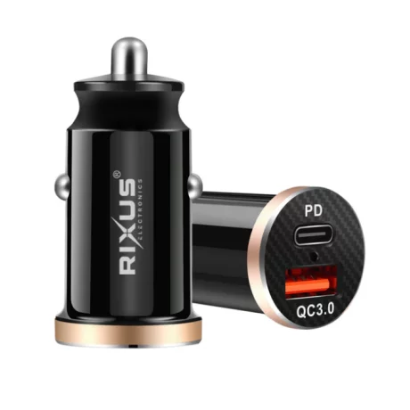 Incarcator Auto Rapid Rixus 1 x USB-A si 1 x USB-C 20W Negru