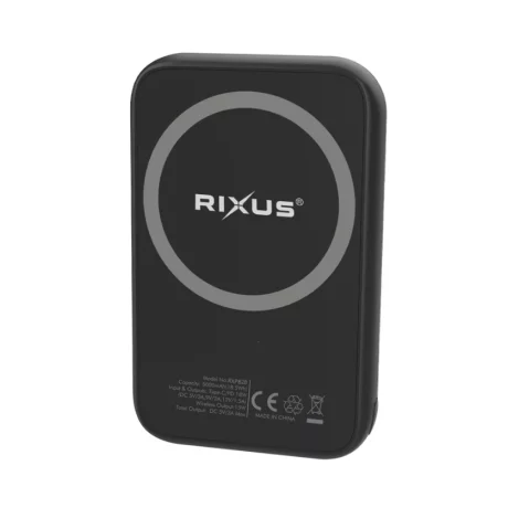 Baterie Magnetica Externa Wireless Rixus RXPB28, 5000mAh, 15W, PD + Qi, 1 X USB-C Port, Neagra