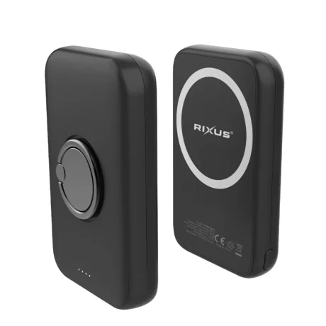Baterie Magnetica Externa Wireless Rixus RXPB28, 5000mAh, 15W, PD + Qi, 1 X USB-C Port, Neagra