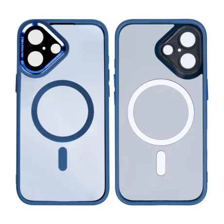 Husa iPhone 16 Plus Rixus Magsafe cu Protectie Metalica Integrata pentru Camera Albastru Inchis