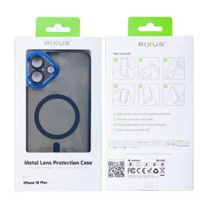 Husa iPhone 16 Plus Rixus Magsafe cu Protectie Metalica Integrata pentru Camera Albastru Inchis