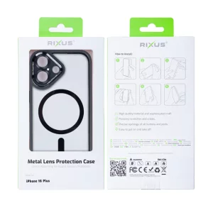 Husa iPhone 16 Plus Rixus Magsafe cu Protectie Metalica Integrata pentru Camera Neagra