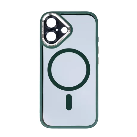 Husa iPhone 16 Plus Rixus Magsafe cu Protectie Metalica Integrata pentru Camera Verde Inchis