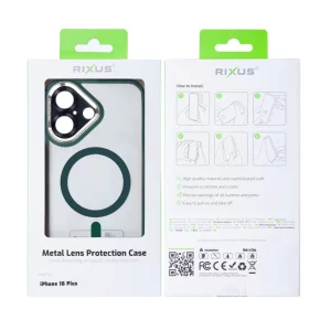 Husa iPhone 16 Plus Rixus Magsafe cu Protectie Metalica Integrata pentru Camera Verde Inchis
