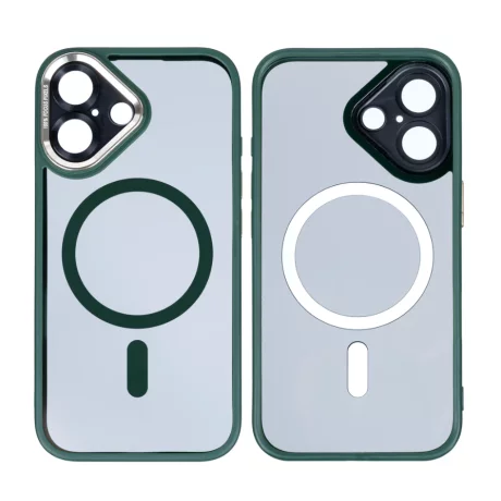 Husa iPhone 16 Plus Rixus Magsafe cu Protectie Metalica Integrata pentru Camera Verde Inchis