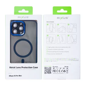 Husa iPhone 16 Pro Max Rixus Magsafe cu Protectie Metalica Integrata pentru Camera Albastru Inchis