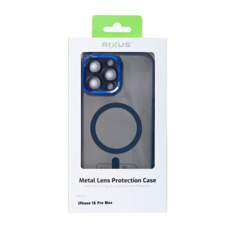 Husa iPhone 16 Pro Max Rixus Magsafe cu Protectie Metalica Integrata pentru Camera Albastru Inchis