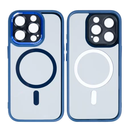 Husa iPhone 16 Pro Max Rixus Magsafe cu Protectie Metalica Integrata pentru Camera Albastru Inchis