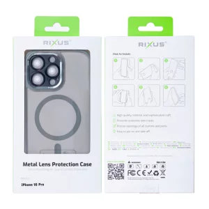 Husa iPhone 16 Pro Max Rixus Magsafe cu Protectie Metalica Integrata pentru Camera Gri