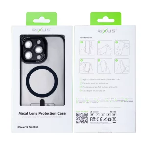 Husa iPhone 16 Pro Max Rixus Magsafe cu Protectie Metalica Integrata pentru Camera Neagra