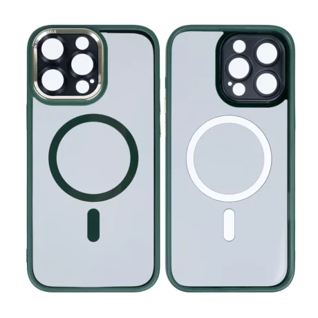 Husa iPhone 16 Pro Max Rixus Magsafe cu Protectie Metalica Integrata pentru Camera Verde Inchis