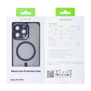 Husa iPhone 16 Pro Max Rixus Magsafe cu Protectie Metalica Integrata pentru Camera Violet