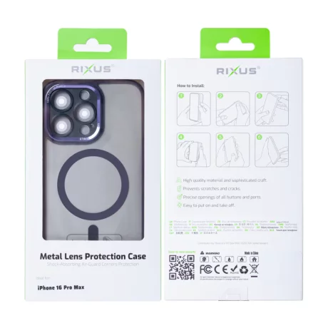 Husa iPhone 16 Pro Max Rixus Magsafe cu Protectie Metalica Integrata pentru Camera Violet