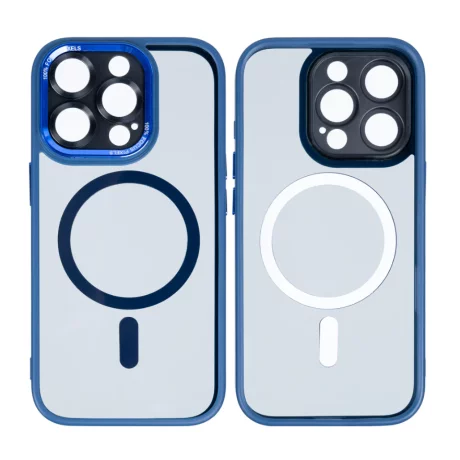 Husa iPhone 16 Pro Rixus Magsafe cu Protectie Metalica Integrata pentru Camera Albastru Inchis