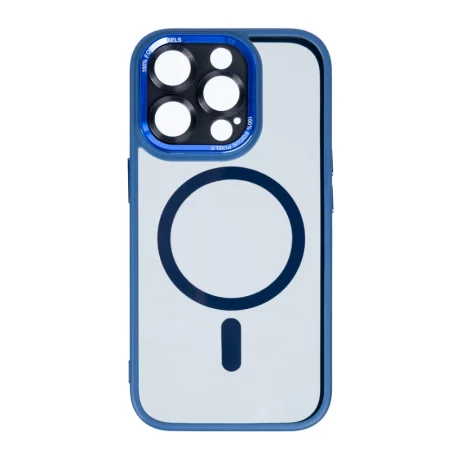 Husa iPhone 16 Pro Rixus Magsafe cu Protectie Metalica Integrata pentru Camera Albastru Inchis