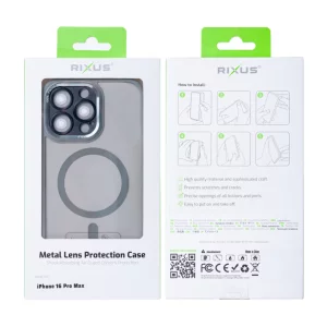 Husa iPhone 16 Pro Rixus Magsafe cu Protectie Metalica Integrata pentru Camera Gri