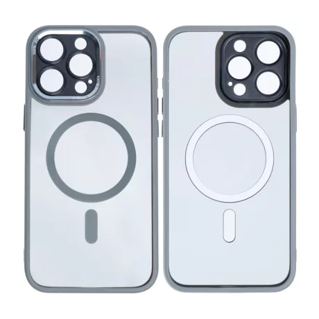 Husa iPhone 16 Pro Rixus Magsafe cu Protectie Metalica Integrata pentru Camera Gri