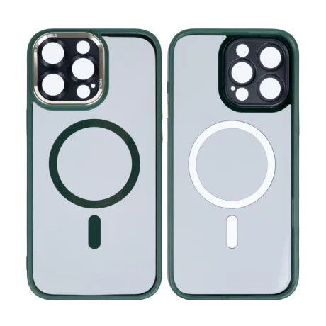 Husa iPhone 16 Pro Rixus Magsafe cu Protectie Metalica Integrata pentru Camera Verde Inchis