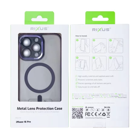 Husa iPhone 16 Pro Rixus Magsafe cu Protectie Metalica Integrata pentru Camera Violet