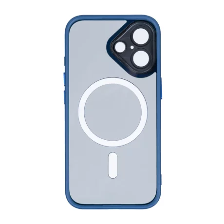 Husa iPhone 16 Rixus Magsafe cu Protectie Metalica Integrata pentru Camera Albastru Inchis