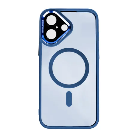 Husa iPhone 16 Rixus Magsafe cu Protectie Metalica Integrata pentru Camera Albastru Inchis