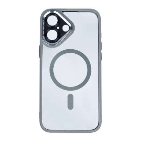 Husa iPhone 16 Rixus Magsafe cu Protectie Metalica Integrata pentru Camera Gri