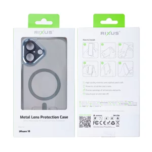 Husa iPhone 16 Rixus Magsafe cu Protectie Metalica Integrata pentru Camera Gri