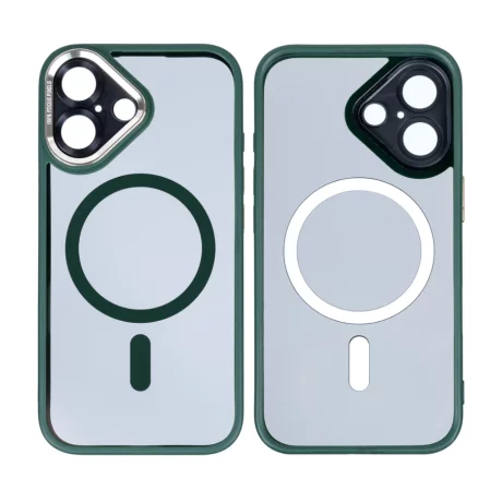 Husa iPhone 16 Rixus Magsafe cu Protectie Metalica Integrata pentru Camera Verde Inchis