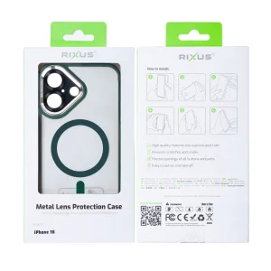 Husa iPhone 16 Rixus Magsafe cu Protectie Metalica Integrata pentru Camera Verde Inchis