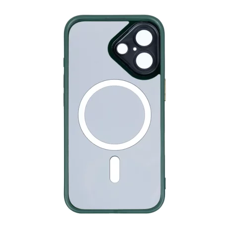 Husa iPhone 16 Rixus Magsafe cu Protectie Metalica Integrata pentru Camera Verde Inchis