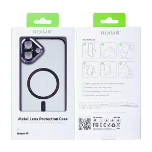 Husa iPhone 16 Rixus Magsafe cu Protectie Metalica Integrata pentru Camera Violet