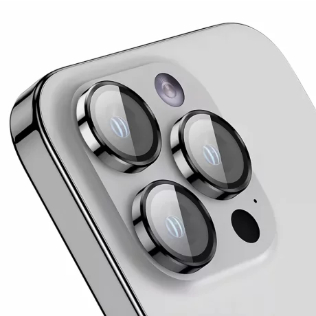 Folie iPhone 16 / iPhone 16 Plus Sticla Camera cu Rama Argintie