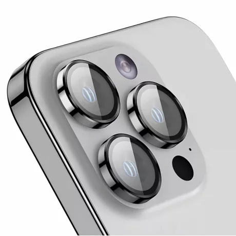 Folie iPhone 16 Pro/ iPhone 16 Pro Max Sticla Camera cu Rama Alb Argintiu